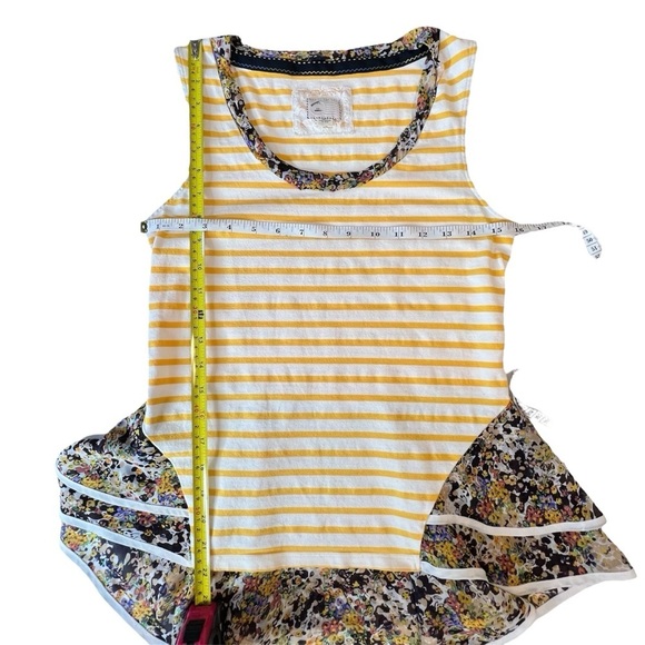 Anthropologie  Postmate Sleeveless Yellow White Stripe Floral Trim Sz Small Tank - Picture 5 of 10